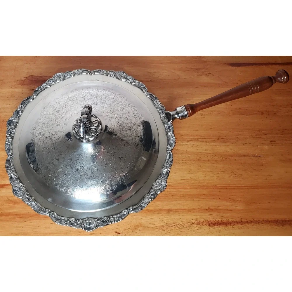 Vintage EPCA Bristol SilverPlate by Poole 118 Wood Handle Chafing Pan Dish‎ 12